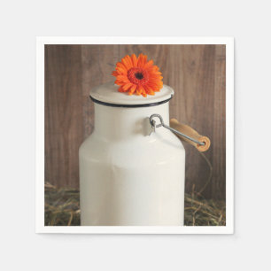 Rustic White Milk Jug with Orange Flowers Photo Napkin