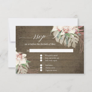 Rustic White Orchid Tropical Floral Foliage RSVP Card