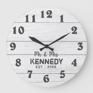 Rustic White Pallet Wood Mr And Mrs Wedding Large Clock
