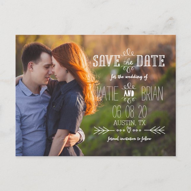 Rustic White Photo Save the Date Postcard (Front)