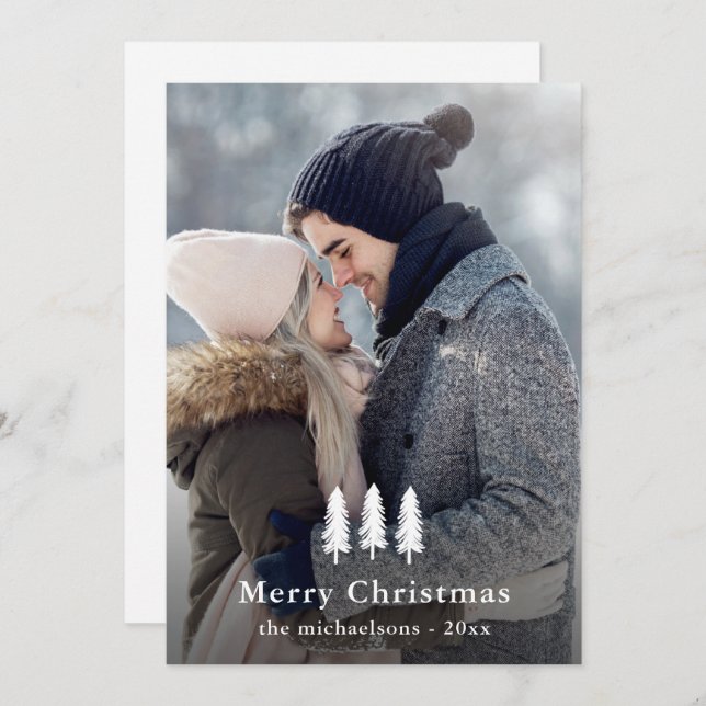 Rustic White Pine Trees Christmas Holiday Photo (Front/Back)