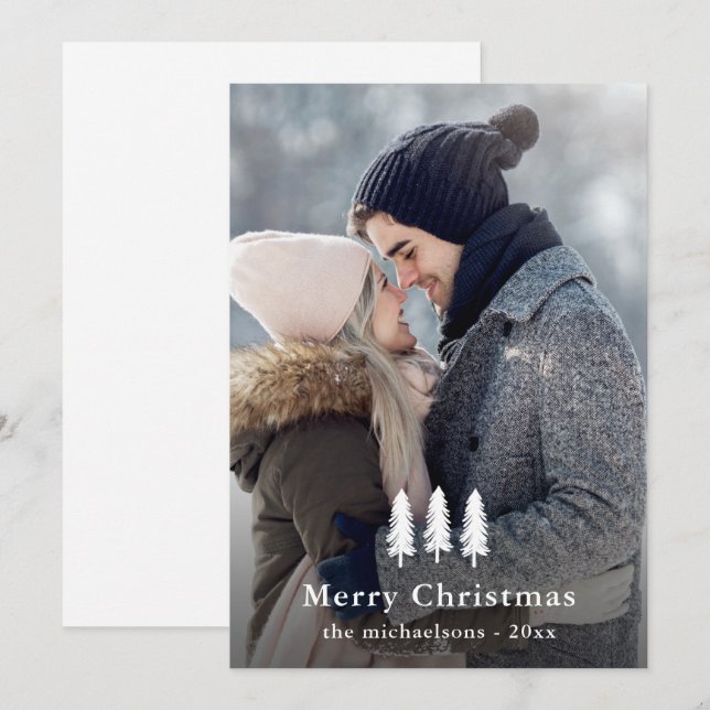 Rustic White Pine Trees Christmas Holiday Photo Card (Front/Back)