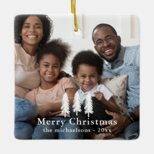Rustic White Pine Trees Christmas Holiday Photo Ceramic Ornament