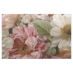 Rustic White Pink Botanical Pastel Vintage Floral Fabric