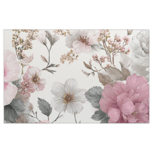 Rustic White Pink Botanical Pastel Vintage Floral Fabric
