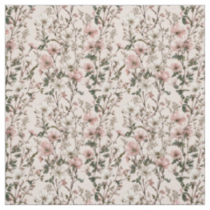 Rustic White Pink Botanical Pastel Vintage Floral Fabric