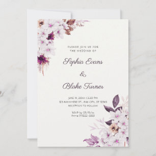 Rustic White Pink Flowers Boho Off White Wedding Invitation