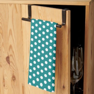 Rustic White Polka Dots Template Teal Blue Custom Tea Towel