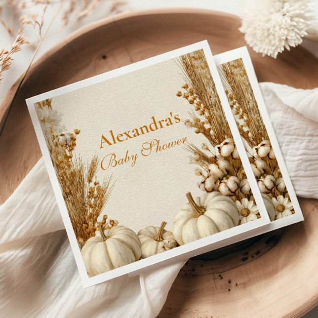 Rustic White Pumpkin Baby Shower Napkin (Creator Uploaded)