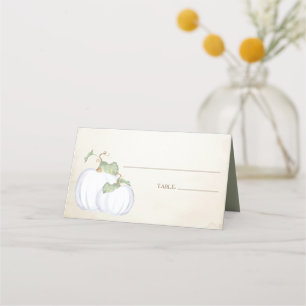 Rustic White Pumpkin Fall Watercolor Place Card