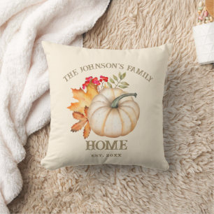 Rustic White Pumpkin Family Home Autumn Cushion