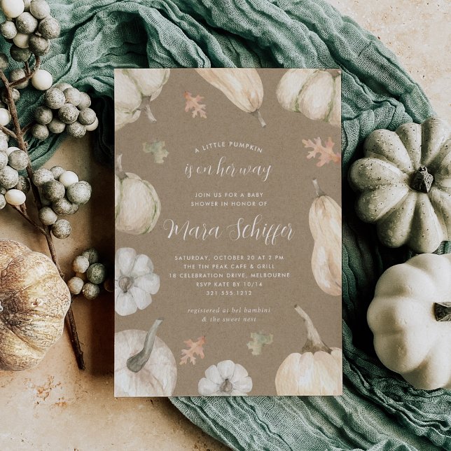 Rustic White Pumpkin Kraft Fall Baby Shower Invitation (Creator Uploaded)