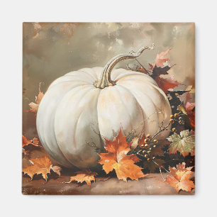 Rustic White Pumpkin Painting Magnet