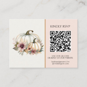 Rustic White Pumpkin Pink Fall Floral Wedding RSVP Business Card