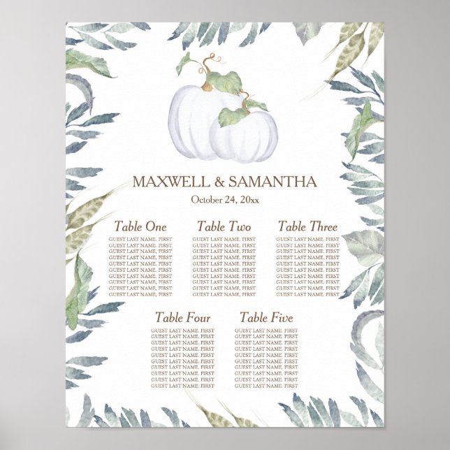 Rustic White Pumpkin SEATING CHART (Front)
