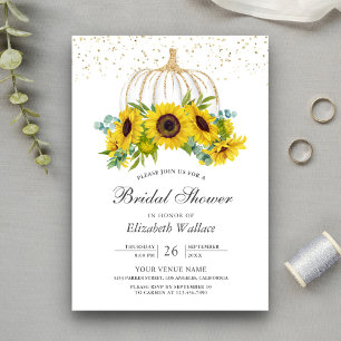 Rustic White Pumpkin Sunflowers Bridal Shower Invitation