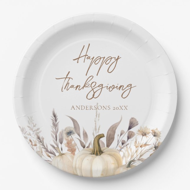 Rustic White Pumpkin Thanksgiving Paper Plate (Front)