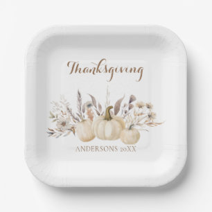 Rustic White Pumpkin Thanksgiving Paper Plate