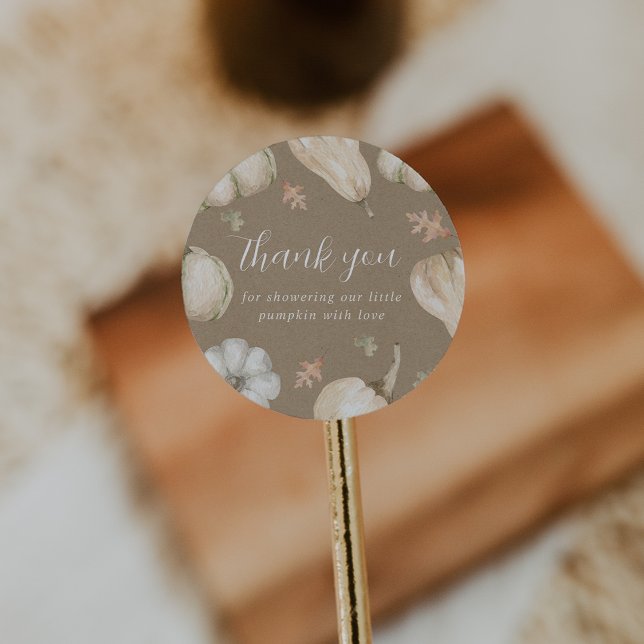 Rustic White Pumpkins Fall Baby Shower Thank You Classic Round Sticker (Creator Uploaded)