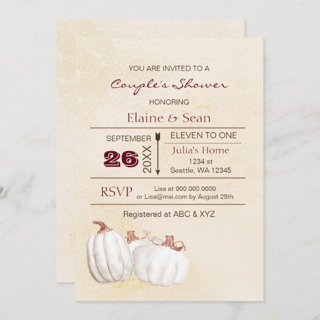 Rustic white pumpkins Fall Bridal Shower Invitation (Front/Back)