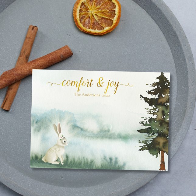 Rustic White Rabbit Christmas Holiday Card (Creator Uploaded)