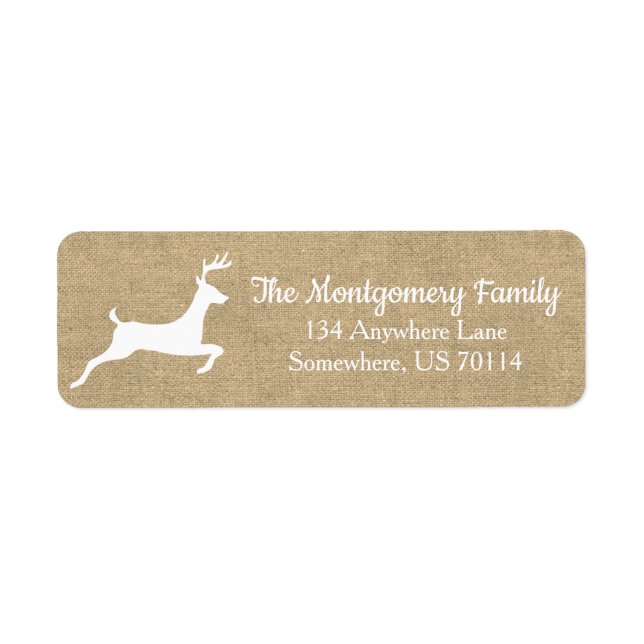 Rustic White Reindeer Faux Burlap Return Address Label (Front)