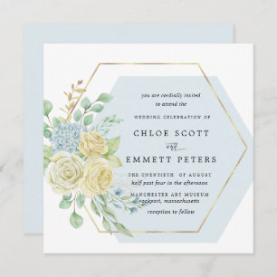 Rustic White Rose Blue Hydrangea Square Wedding Invitation