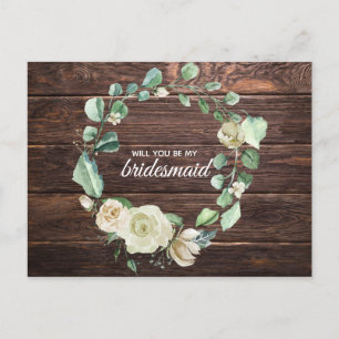 Rustic White Rose Wood Floral Watercolor Wedding Invitation Postcard