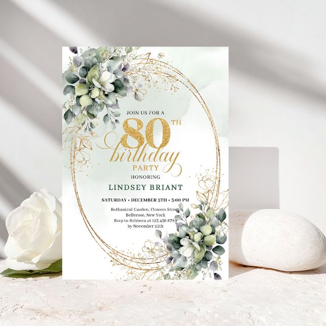 Rustic White Roses Botanical 80th Birthday Invite (Rustic White Roses Botanical 80th Birthday Invite)