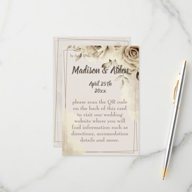 Rustic White Roses Wedding Details Enclosure Card (Front/Back In Situ)
