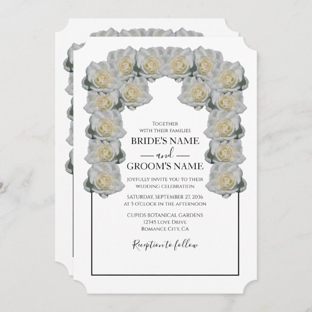 Rustic White Roses Wedding Invitations (Front/Back)