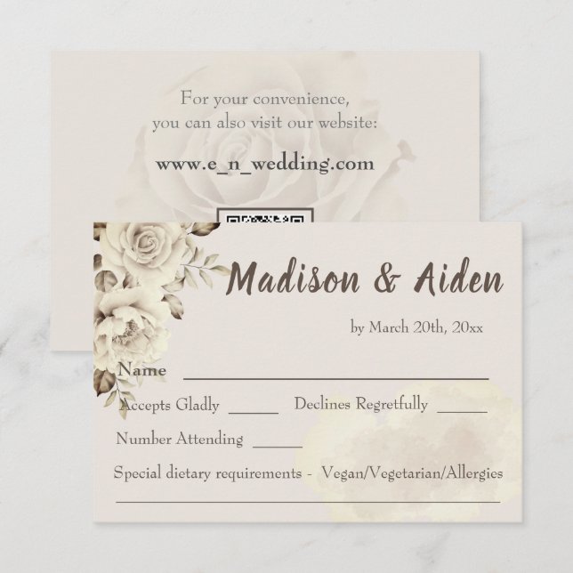 Rustic white roses wedding RSVP Response Card (Front/Back)