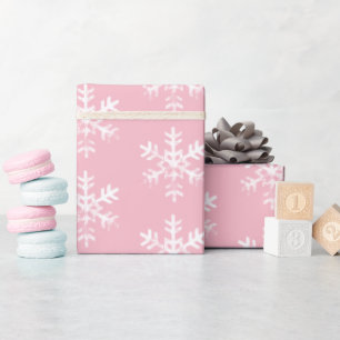 Rustic White Snowflakes Pink Wrapping Paper