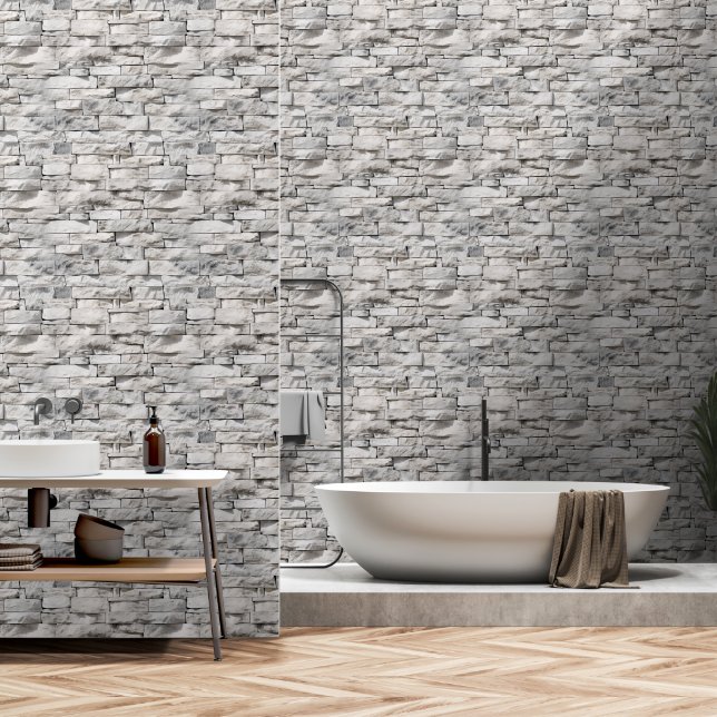 Rustic White Stone Brick Wallpaper (Bathroom)