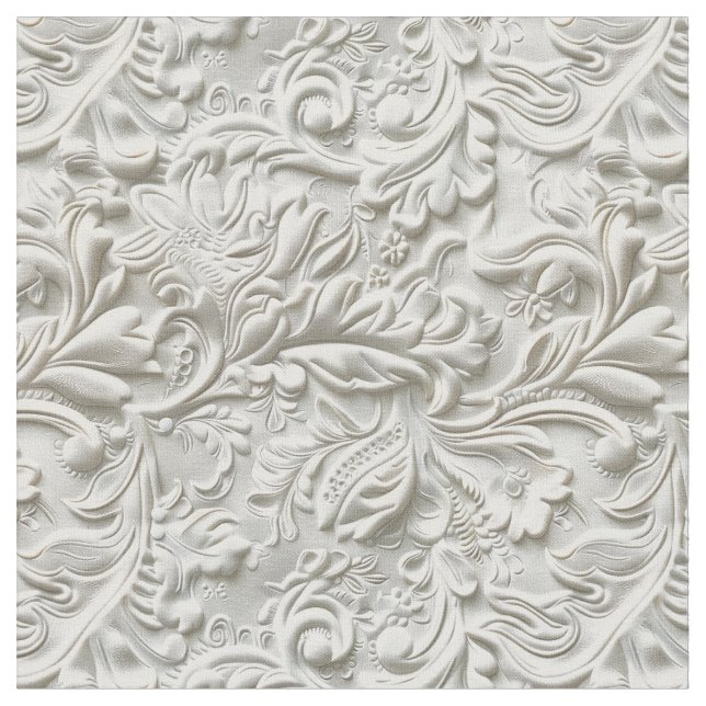 Rustic white tooled leather fabric (Close Up)