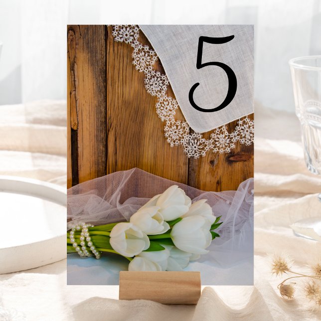 Rustic White Tulips Barn Wedding Table Numbers (Creator Uploaded)