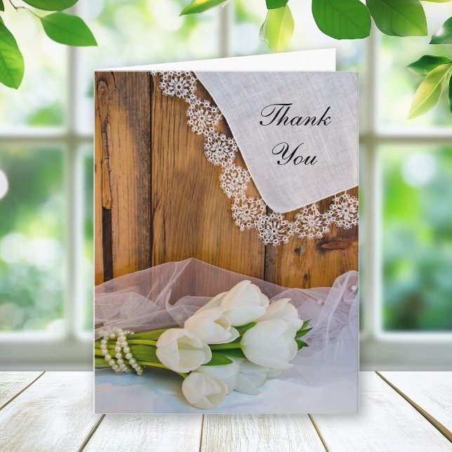 Rustic White Tulips Country Barn Wedding Thank You Card (Creator Uploaded)