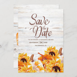 Rustic White Watercolor Pumpkin Sunflower Sa Save The Date