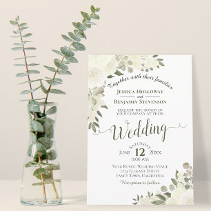 Rustic White Watercolor Roses Elegant Wedding Invitation
