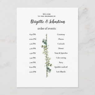 rustic white wedding day of the order of the day s invitation