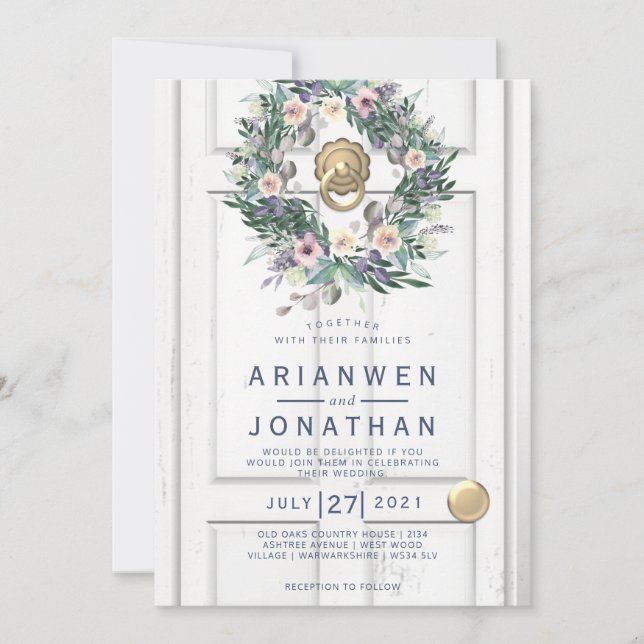 Rustic white wedding door invitation (Front)