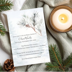 Rustic White Winter Pine Bridal Shower   Invitation