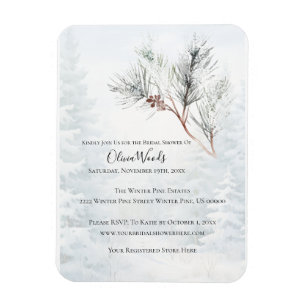 Rustic White Winter Pine Bridal Shower   Magnet