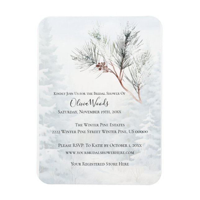 Rustic White Winter Pine Bridal Shower   Magnet (Vertical)