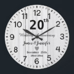 Rustic White Wood 20th Wedding Anniversary Custom Large Clock<br><div class="desc">21th Wedding Anniversary flower  Clock With Personalised Names and Year,  20 Year of Marriage gift for a couple,  23th wedding anniversary Christmas  Clock personalised 2025,  22th-anniversary gift ideas for a couple  Clock</div>
