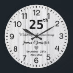 Rustic White Wood 25th Wedding Anniversary Custom Large Clock<br><div class="desc">26th Wedding Anniversary flower  Clock With Personalised Names and Year,  23 Year of Marriage gift for a couple,  27th wedding anniversary Christmas  Clock personalised 2025,  28th-anniversary gift ideas for a couple  Clock</div>