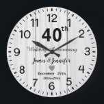 Rustic White Wood 40th Wedding Anniversary Custom Large Clock<br><div class="desc">46th Wedding Anniversary flower  Clock With Personalised Names and Year,  43 Year of Marriage gift for a couple,  47th wedding anniversary Christmas  Clock personalised 2025,  48th-anniversary gift ideas for a couple  Clock</div>