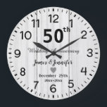 Rustic White Wood 50th Wedding Anniversary Custom Large Clock<br><div class="desc">51th Wedding Anniversary flower  Clock With Personalised Names and Year,  50 Year of Marriage gift for a couple,  50th wedding anniversary Christmas  Clock personalised 2025,  52th-anniversary gift ideas for a couple  Clock</div>