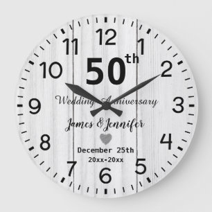 Rustic White Wood 50th Wedding Anniversary Custom Large Clock