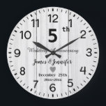 Rustic White Wood 5th Wedding Anniversary Custom Large Clock<br><div class="desc">6th Wedding Anniversary flower  Clock With Personalised Names and Year,  5 Year of Marriage gift for a couple,  7th wedding anniversary Christmas  Clock personalised 2025,  8th-anniversary gift ideas for a couple  Clock</div>